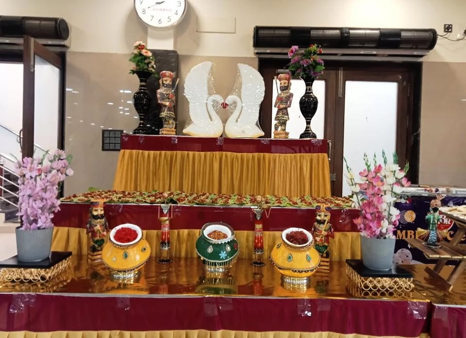 Indoor buffet counter with swan centrepiece
