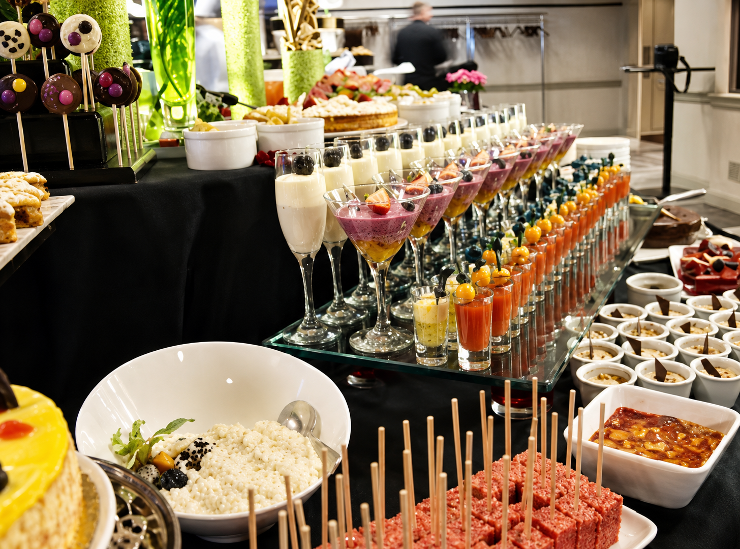 Dessert spread with cakes and sweets